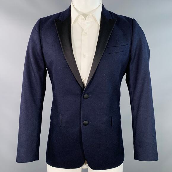 AMI by ALEXANDRE MATTIUSSI Size 40 Navy Black Wool Peak Lapel Sport Coat - Picture 1 of 9
